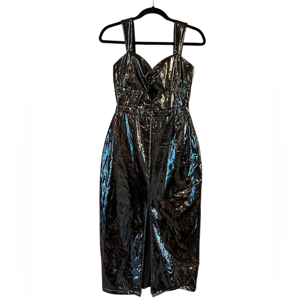 Ashley Park x RTR faux leather dress Small vegan stretch bodycon sheath midi - Picture 6 of 16